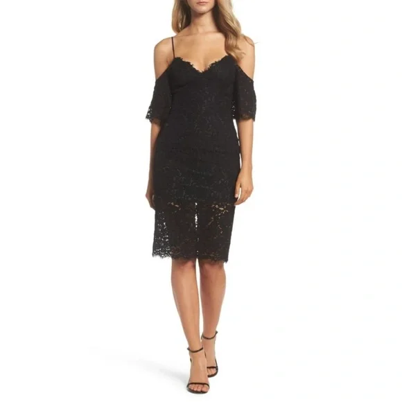 Bardot Karlie Lace Off-The-Shoulder Dress knee length black size Medium cocktail - Picture 3 of 16